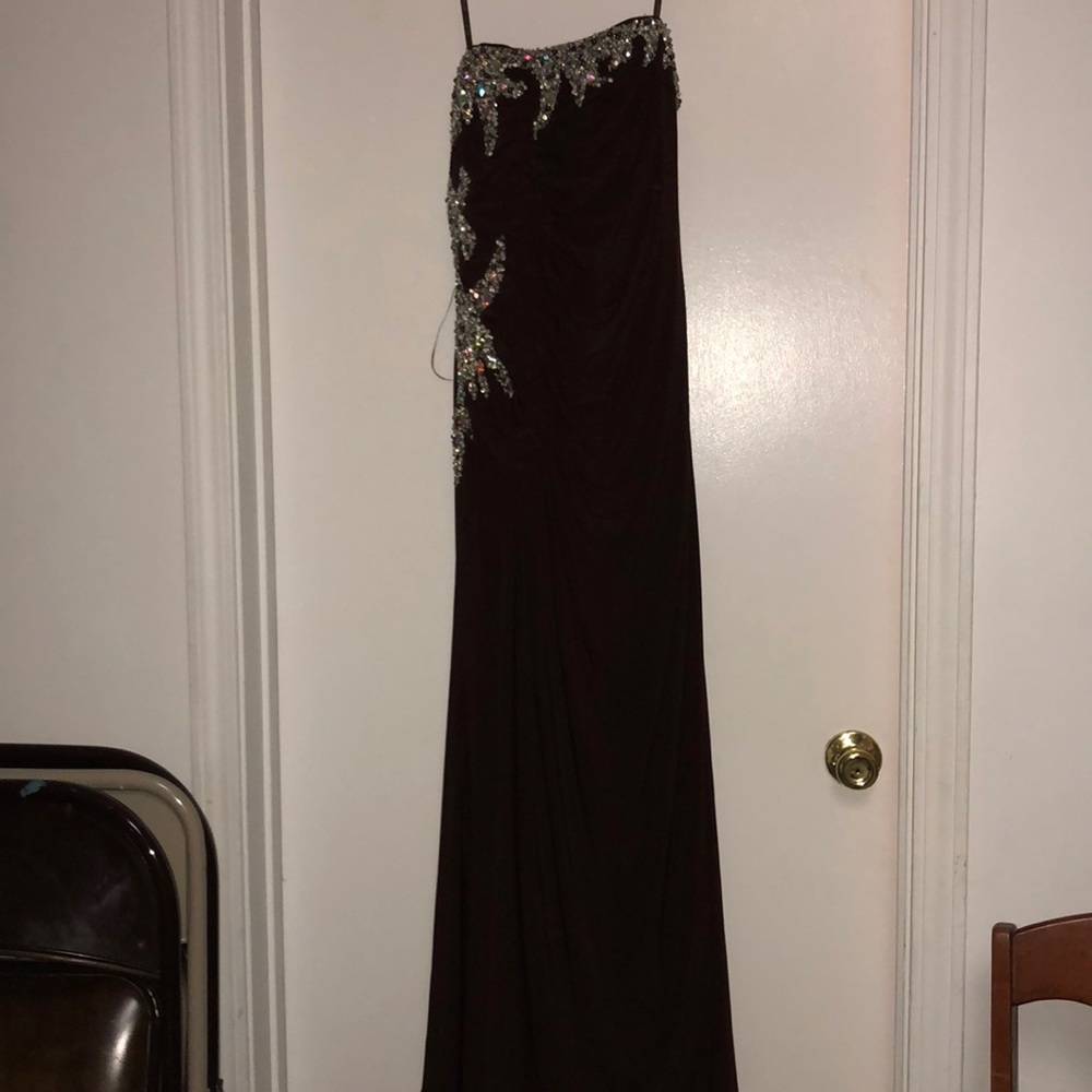 Strapless sequin brown dress